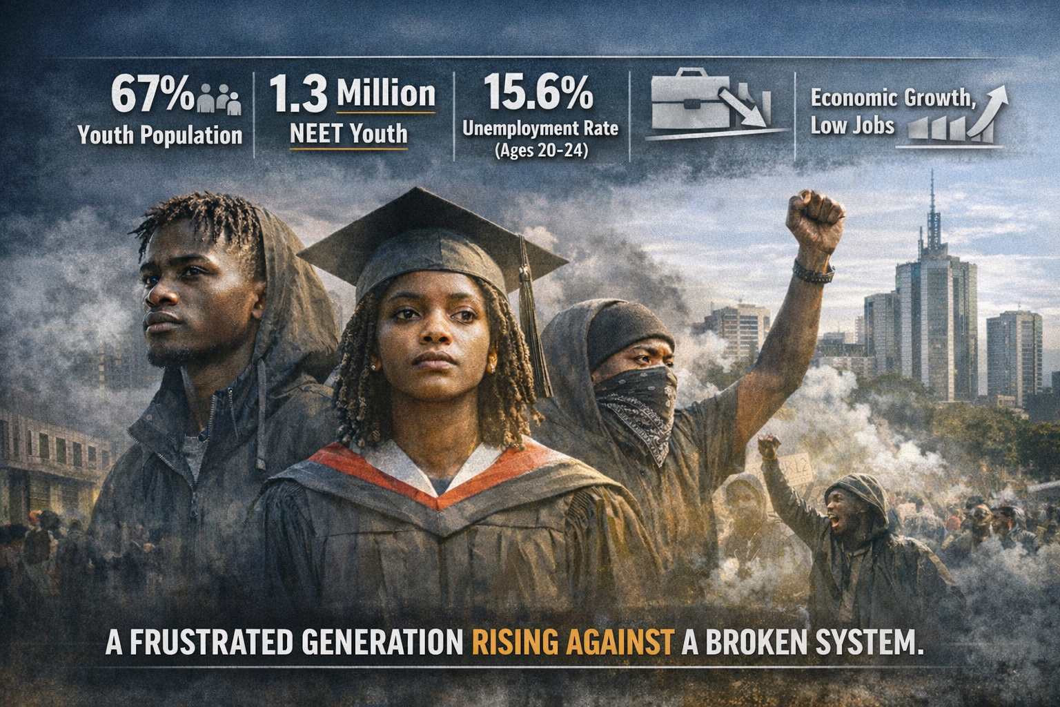 Kenyan Gen Z graduates and youth protesters in Nairobi highlighting unemployment crisis and youth-led economic protests.